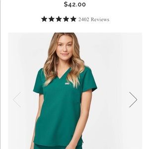 Figs. One pocket scrub top. XXS. Hunter green